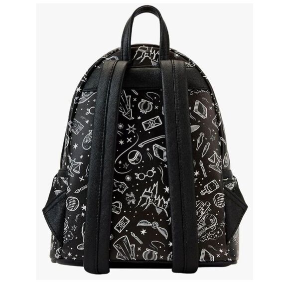 Loungefly Harry Potter Hogwarts Castle Black White Mini Backpack AOP Moon NWT